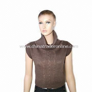 Womens Knitted vest Sweater, Sleeveless, Made of Acrylic and Cotton, with Turtle Neck from China