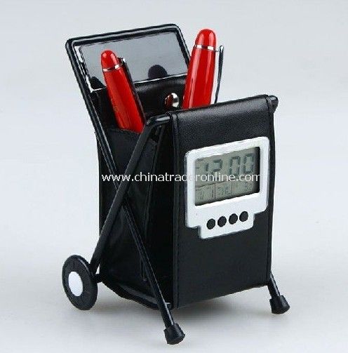 10 pcs Hot selling leather folding pen holder digital alarm clock