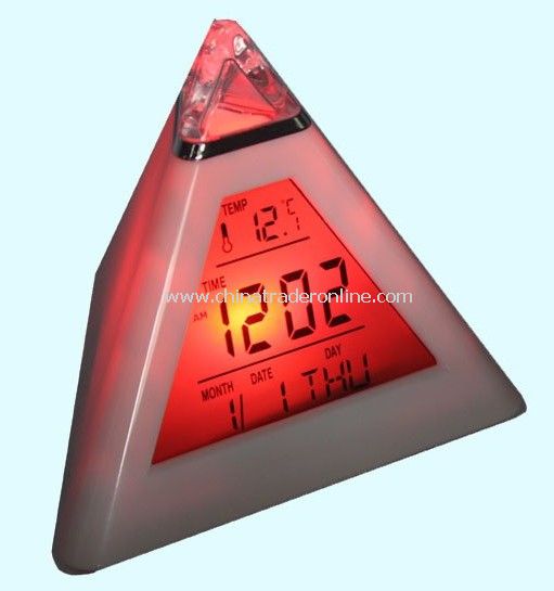 7 Color LED Digital Alarm Clock Triangle Pyramid Travel alarm