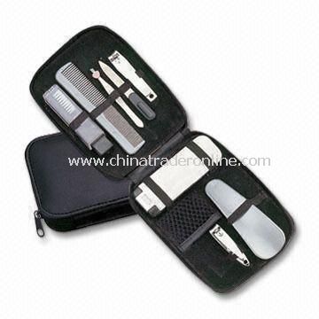 8-in-1 Makeup Kit and Manicure/Pedicure Set with PU Leather Pouch and Big Logo Space on Pouch