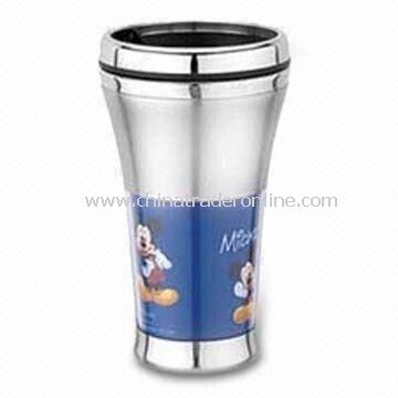 Travel Mug, Customized Designs are Accepted, Made of Stainless Steel/Plastic from China