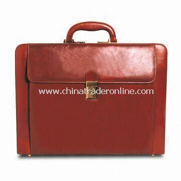 Expandable Leather Attache Case with Outside Pocket and Business Card Slots from China