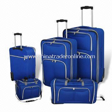 Luggage Set with In-line Tractor Wheels and Silver Zipper, Made od 600D Polyester