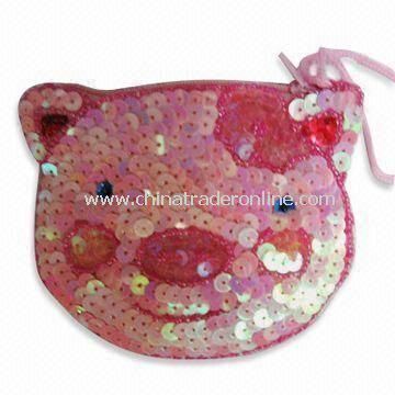 Bear-shaped Coin Purse, Made of Sequin in Pink, Available in Various Colors