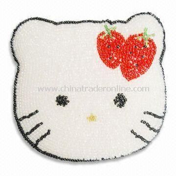 Fashionable Coin Purse in Hello Kitty Shape, Made of White Beads, Available in Various Colors