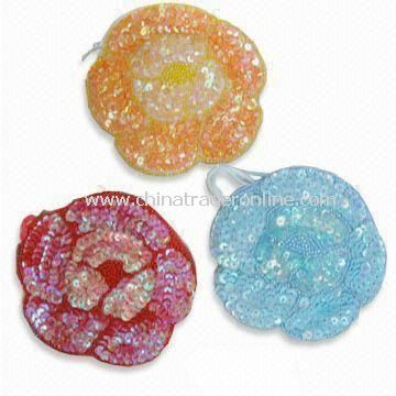 Fashionable Coin Purses in Flower Shape, Available in Various Colors, Made of Sequin