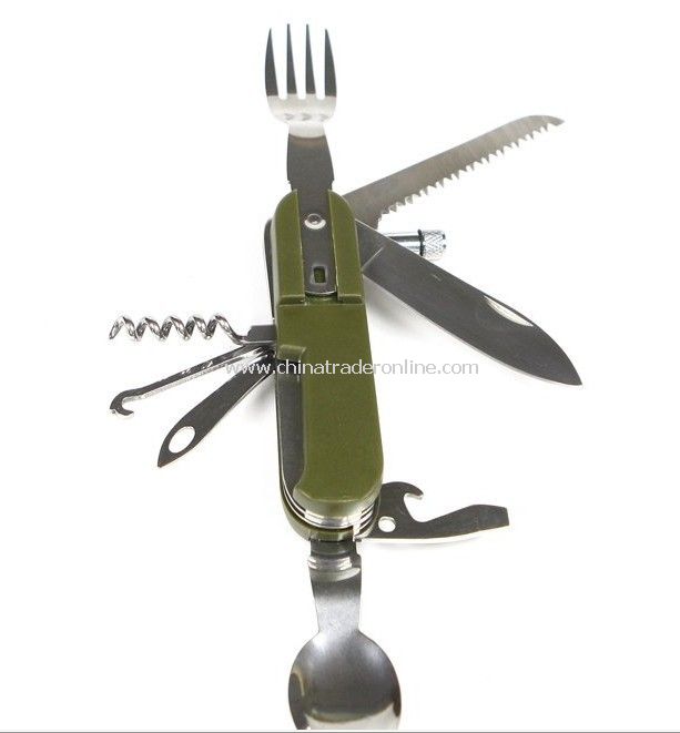 camping Multi-functional tableware knives, forks, spoon outdoor camping knife with light saber corkscrews etc