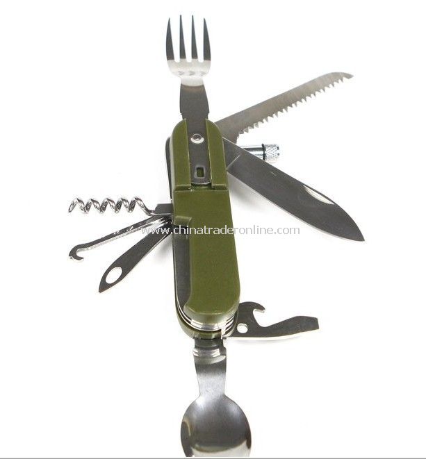 camping Multi-functional tableware knives, forks, spoon outdoor camping knife with light saber corkscrews etc from China