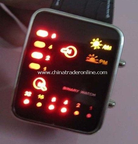 Fashion Multicolor Binary LED Watch - Red + Yellow Binary LED Watch - LED-WATCH , leather band 50pcs/lot