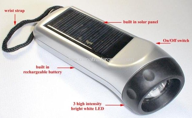 Solar Power 3 LED Flashlight Keychain Torch Light from China