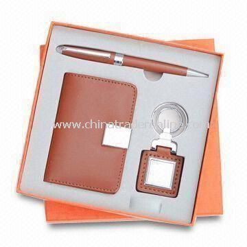 3-piece Stationery Gift Set, Equipped with Name Card Holder, Ballpen, and Keychain in Tin Gift Box from China