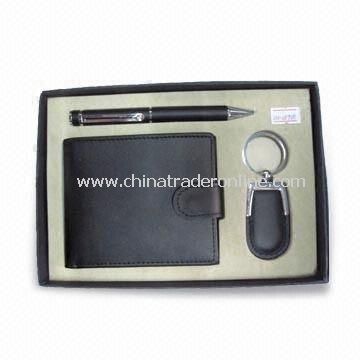 Leather Wallet Set, Includes Pen, Keychain, Suitable for Promotional and Gift Purposes
