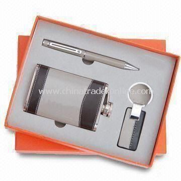 Three-piece Stationery Gift Set, Includes Flagon, Ballpen, and Keychain from China