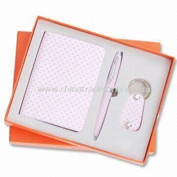 Three-piece Stationery Gift Set, Includes Notebook, Ballpoint Pen and Keychain