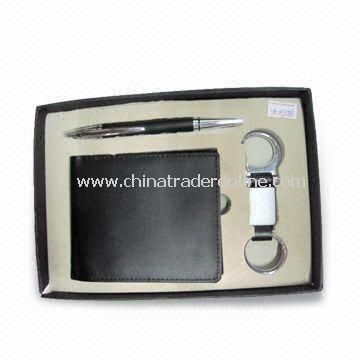Wallet Set, Made of Leather, Includes Pen, Keychain, Suitable for Promotional and Gift Purposes