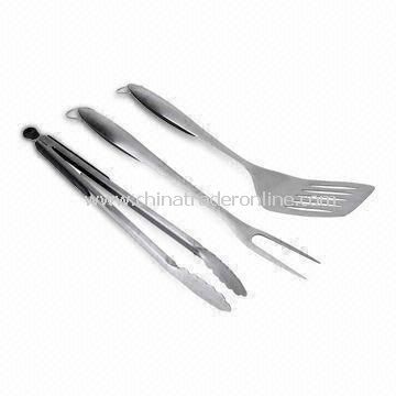 3-piece Deluxe BBQ Accessory Set in Silver Color with Stainless Steel Blades