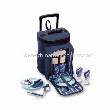 Family Picnic Trolley Bags with 4 Set Cultery and 4 Pieces of Melamine Plates