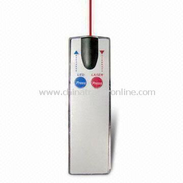 Laser Pointer Card with Two LED Torch, Measures 87 x 26 x 9mm and 4.5V Operating Voltage