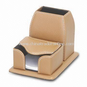 Leather Desk Notepad Box with Pen Stand, Made of PU/PVC Material, Sized 16.5 x 11.1 x 10.5cm from China