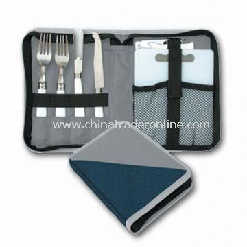 Picnic Cheese Set with Plastic Cutting Board, Cheese and Spreading Knife, Made of 600D Polyester