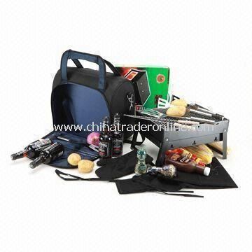 Picnic Cooler Bag with BBQ Set, 600D Polyester Fabric and White PEVA Lining