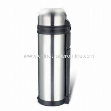 1,800mL Vacuum Flask with Plastic Cup and Removable Carrying Belt, Made of Stainless Steel