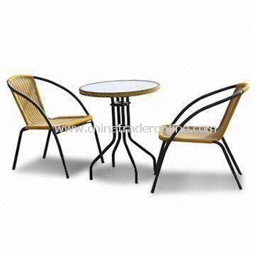 Garden Set, Made of Tempered Glass, Steel Tube and Rattan, Chair Measures 56 x 53 x 74cm