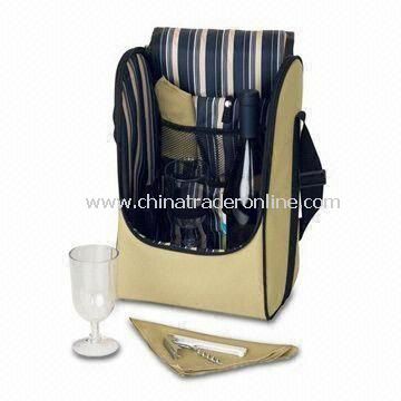 Picnic Cooler Bag, Made of 600D Polyester with Wine Set and Size of 22 x 17 x 35cm