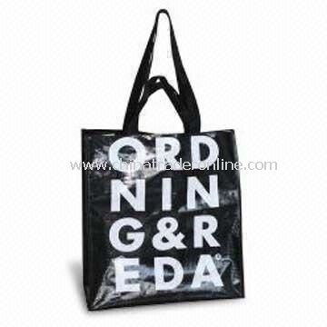 Recycling Shopping Bag with Plastic Handle and Printed White Log, Customized Designs are Accepted from China