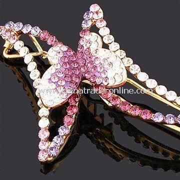 Butterfly-shaped Hair Clip, Made of Zinc Alloy with Rhinestones, Customized Specifications Accepted from China