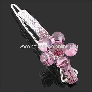 Hair Clip, Decorated with Rhinestone, Customized Specifications are Accepted, Made of Zinc Alloy