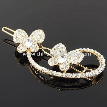 Hair Clip, Decorated with Rhinestones, Lead and Nickel-free, Various Colors are Available
