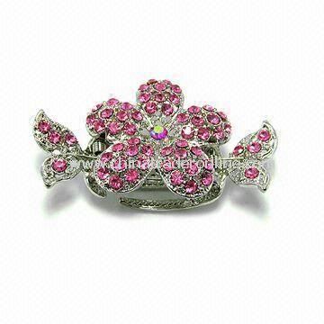 Hair Clip, Made of Alloy with Crystals, Available in Various Designs from China