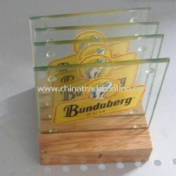 4-piece Glass Coasters with Wooden Holder, Suitable for Wine Promotional, Gifts and Wedding from China