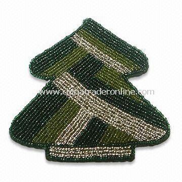 Glass Beaded Coaster in Christmas Tree Design, Measures 4.5 x 4.25-inch, Various Colors are Welcome