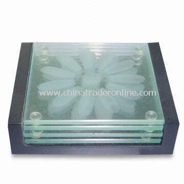 Glass Coaster Set, Customized Designs are Accepted, Measures 9 x 9 x 0.4cm from China