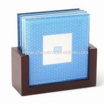 Photo Frame Coasters with Wooden Stand, Made of Glass, Suitable for Home and Office Decoration from China