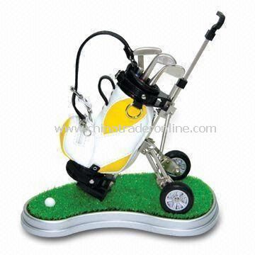 Golf Pen Set, Includes Golf Pen Holder with Pull Cart and Watch, and Three Golf Pens