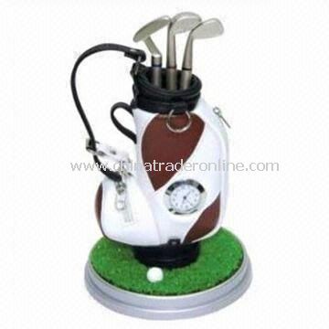 Golf Style Promotional Pens with Pen Holder and Electronic Watch