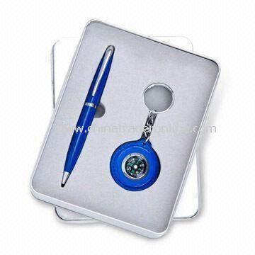 Stationery Set with Two-pieces for Promotional Purposes, Includes Ball Pen/Keychain Clock