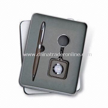 Two-piece Stationery Set, Suitable for Gift Purposes, Includes Ball Pen/Clock Inside Keychain from China