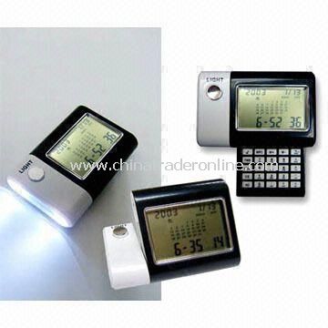 World Time Calendar with Torch and Calculator, Includes Alarm Clock and Night Light