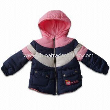 100% Nylon Comfortable Baby Outdoor Jacket with Hood and Padding, Pink, Blue, White Combination