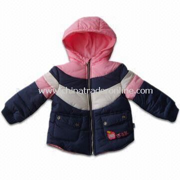 100% Nylon Comfortable Baby Outdoor Jacket with Hood and Padding, Pink, Blue, White Combination from China