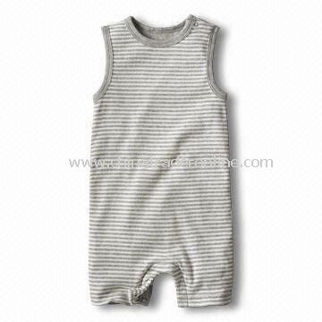 Babies Cotton Romper/Babies Wear with All Over Stripes and Sleeveless from China