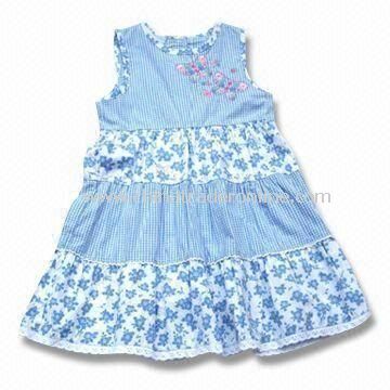 Baby Dress in Blue, Made of 100% Cotton, Customized Colors and Sizes are Accepted