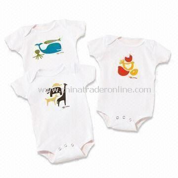 Baby Romper with Printed Fruits and Animal on Front, Available in Various Colors and Sizes