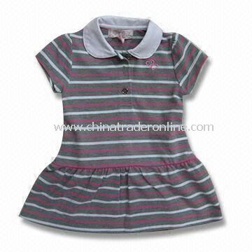 Short-sleeved Dress with Stripes, Suitable for Baby, Measures 76 to 104 and 110 to 150cm