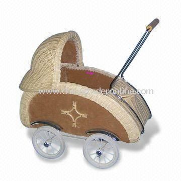 65 x 38 x 63cm Baby Carriage, Made of Rattan, Available with 4 Wheels and One Puller from China