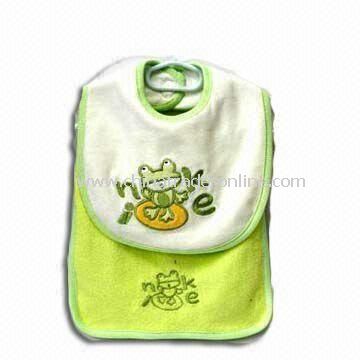 Baby Bib and Towel, Made of Cotton and Polyester, Available in Various Colors from China